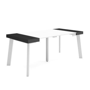 Mesa extensível, 180x90x73cm, branco e preto, pés de madeira rf2990