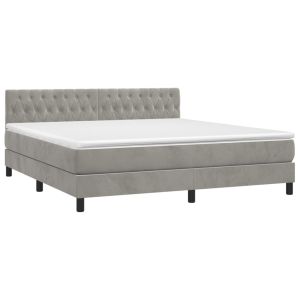vidaXL cama box spring con colchón terciopelo gris claro 180x200 cm