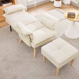 Poltrona relax com apoio para pés em linho bege 1 lugar reclinável