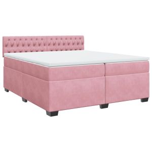 vidaXL cama box spring con colchón terciopelo rosa 200x200 cm