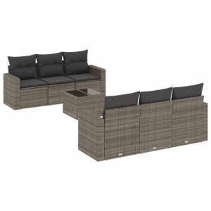 vidaXL set de sofás de jardín 7 piezas con cojines ratán pe gris