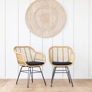 Conjunto de 2 cadeirões de rotim sintético com almofadas cinta