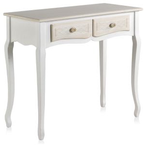 Mesa de consola em madeira branca com 2 gavetas e frente das ga, 80x40x76cm