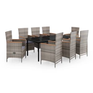 vidaXL juego de comedor de jardín 9 pzas con cojines gris