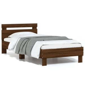 Cama cabeceira/luzes LED 75x190 cm carvalho castanho seaw4208