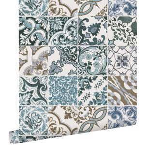 Estahome papel de parede motivo de azulejo azulebege 50 x 900 cm
