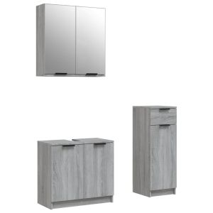 3 pcs conjunto móveis wc derivados de madeira cinzento sonoma