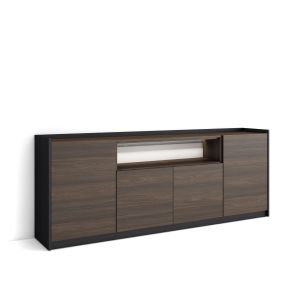Aparador sala de jantar, 207x37x80cm, carvalho escuro e preto, LED rf4929