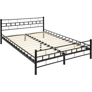 Cama com cabeceira, estrado, estrutura de aço, 200 x 140 cm, preto