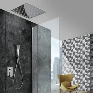 Kit duche encastrar 2 vias aço e latão cromado 40x40