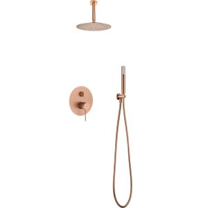 Kit duche termostático de encastre ouro rosa em aço e latão pvd