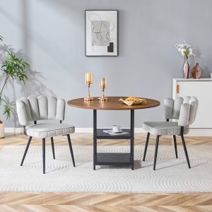 Conjunto mesa e cadeiras redonda 107cm nogueira cinzento claro 2 lugares