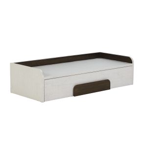 Mesa de consola 95x40x23 em madeira branca com detalhes em metal dourado.