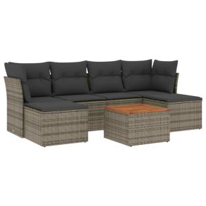 vidaXL set de sofás de jardín 7 piezas con cojines ratán pe gris