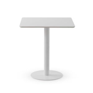 Mesa de melamina branca 70x70, base central de metal branco, 70x70x75cm