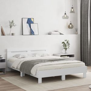 Cama c/ cabeceira e luzes LED 150x200 cm branco seaw9639