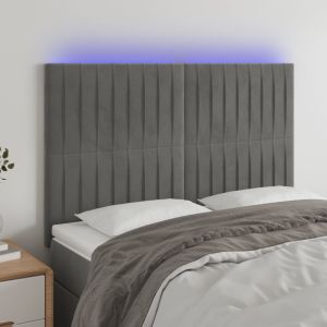 Cabeceira cama c/ luzes LED veludo 144x5x118/128cm cinza-claro ptob1476