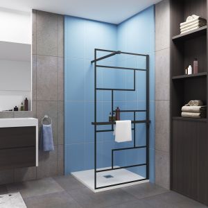 Painel de duche fixo com prateleira-80x200cm-serigrafia-barra73-120cm-preta