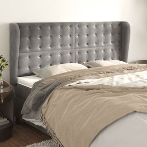 Cabeceira cama c/ abas veludo 183x23x118/128 cm cinzento-claro ptob4933
