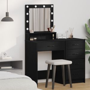 Mesa de maquiagem com luzes LED carvalho preto 50x41x135 cm wf200344