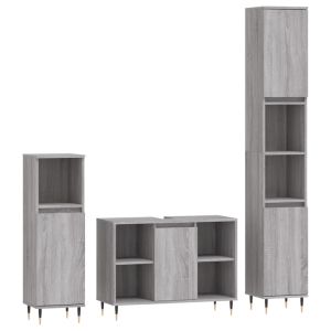 3 pcs conjunto móveis casa de banho madeira proc. Cinza sonoma