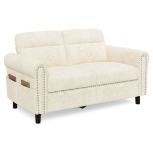Sofá escandinavo de 2 lugares - camurça bege - 152 cm