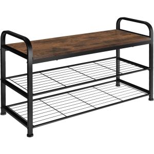 Sapateiro estilo industrial e 2 prateleiras 91x36x55 cm madeira oscura