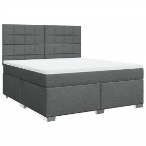vidaXL cama box spring con colchón tela gris oscuro 180x200 cm