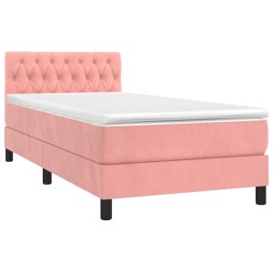 vidaXL cama box spring colchón y LED terciopelo rosa 100x200 cm