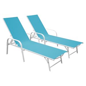 Conjunto de 2 espreguiçadeiras sardinia azul textilene - estrutura branca