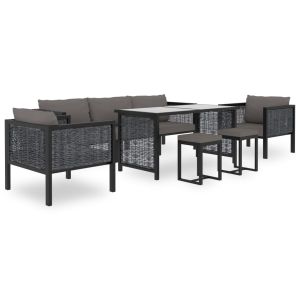 vidaXL muebles jardín 8 pzas y cojines ratán sintético gris antracita