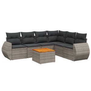 vidaXL set de sofás de jardín 7 piezas con cojines ratán pe gris