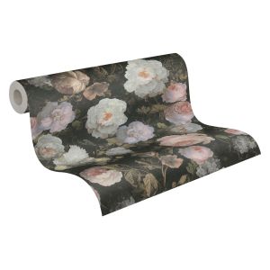 A.s. Création papel de parede flores vintage rosa suave,verdeebranco