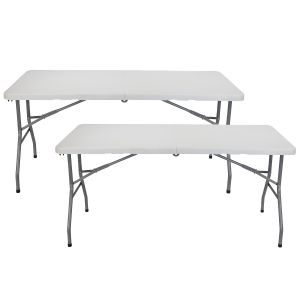 Pack de 2 mesas dobráveis ​​150cm retangulares brancas catering thinia home