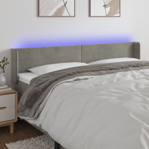 Cabeceira cama c/ luzes LED veludo 163x16x78/88 cm cinza-claro ptob8456