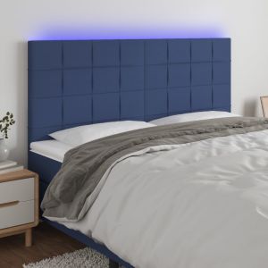 Cabeceira de cama c/ luzes LED tecido 180x5x118/128 cm azul ptob6536