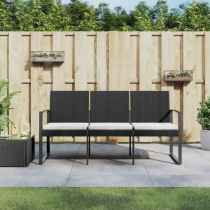 Banco de jardim de 3 lugares com almofadões vime pp preto pbk118358