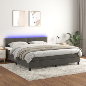Cama box spring c/ colchão/LED 160x200cm veludo cinzento-escuro pt5671