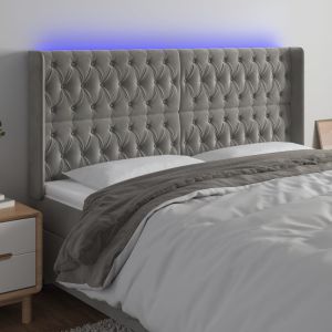 Cabeceira cama c/ luzes LED veludo 203x16x118/128cm cinza-claro ptob8709