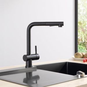 Torneira misturadora extraível para cozinha em inox preto - damall