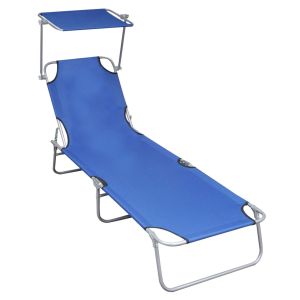 vidaXL tumbona plegable con toldo aluminio azul