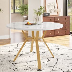 Mesa de jantar redonda mármore branco dourado 75x100x100cm