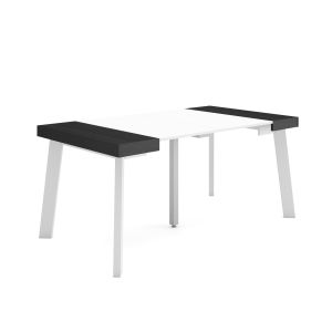 Mesa consola extensível, 160x90x73cm, branco e preto, pés de madeira rf3130