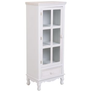 Vitrina em madeira e vidro com 1 porta e 1 gaveta branca 48x32x120