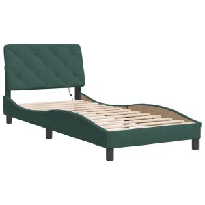 vidaXL estructura de cama con LED sin colchón terciopelo verde oscuro