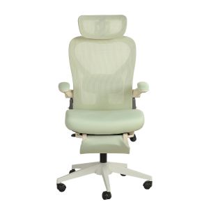 Silla de oficina ergonómica verde con cabezal 3d y lumbar