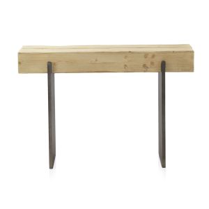 Console folheada a abeto com pés laqueados metálicos, 120x35x81,5cm
