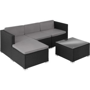 Tectake conjunto 5 peças rattan sintético, aço revestido pó, tampo vidro
