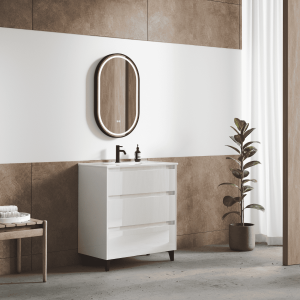 Móveis piso banheiro |lavatório |pernas pretos 3 gavetas |60 cm branco