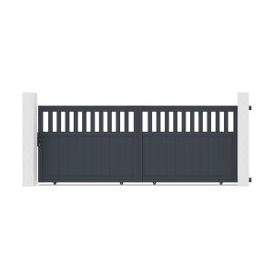Pacote de portão deslizante santis 3,7m a.140cm + portão 1m a.140cm cinza